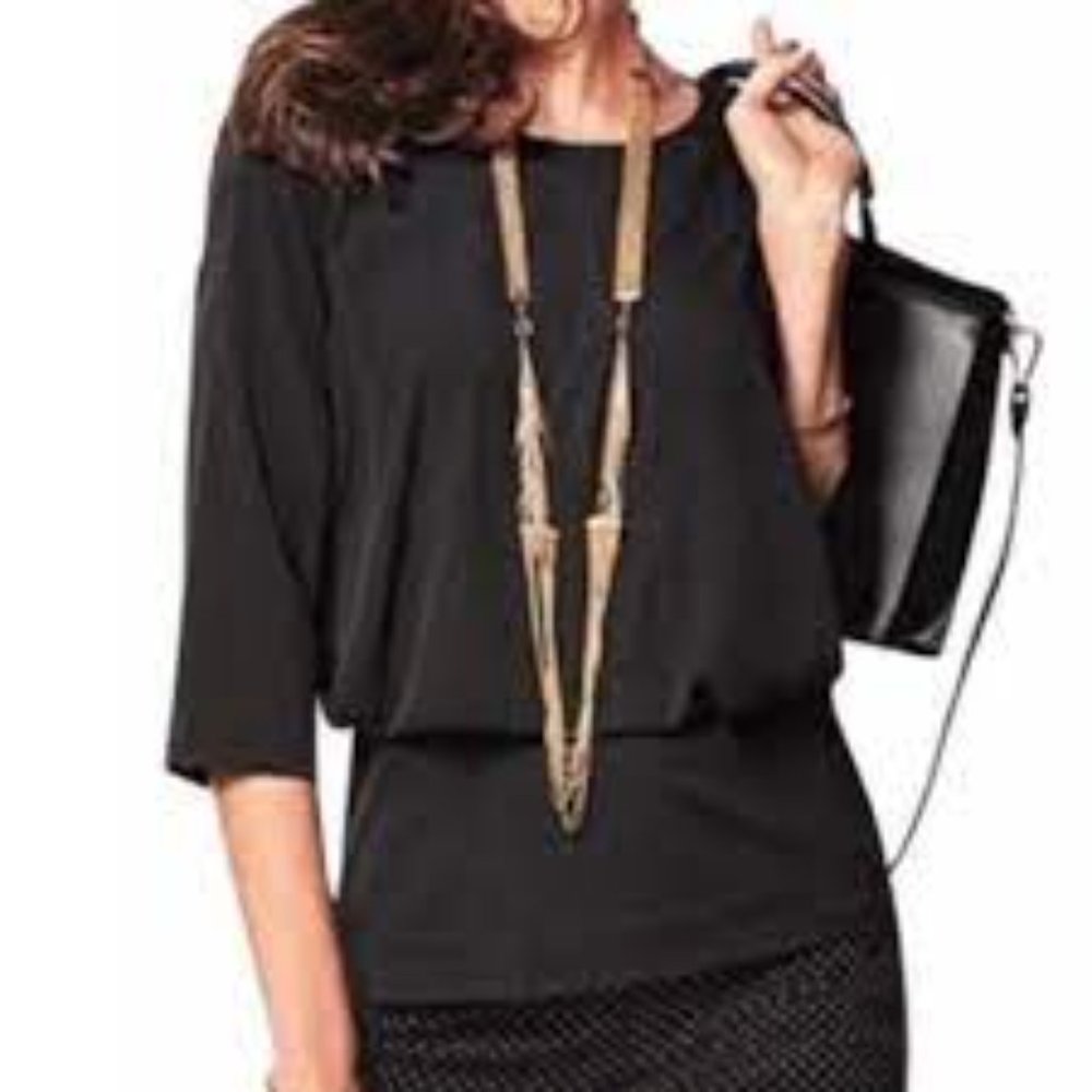 Cabi Indulgence Fitted Hem Black Blouse Top Small